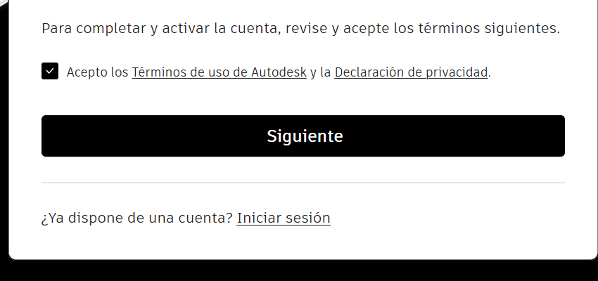 Pantalla para aceptar los términos y activar una cuenta Autodesk vinculada