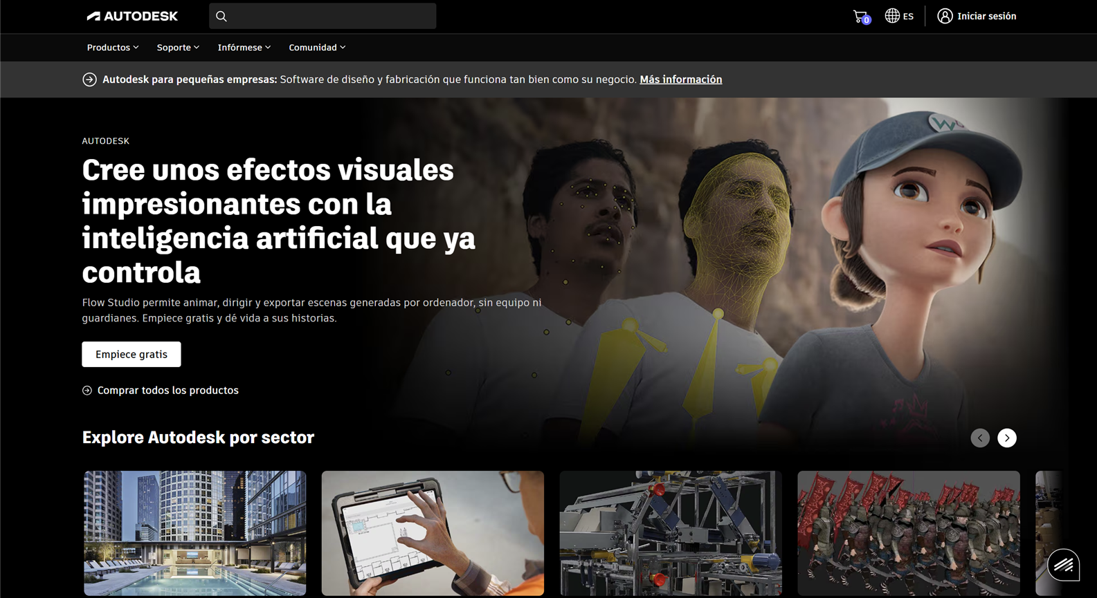 Página principal de Autodesk con la opción Iniciar sesión en la parte superior